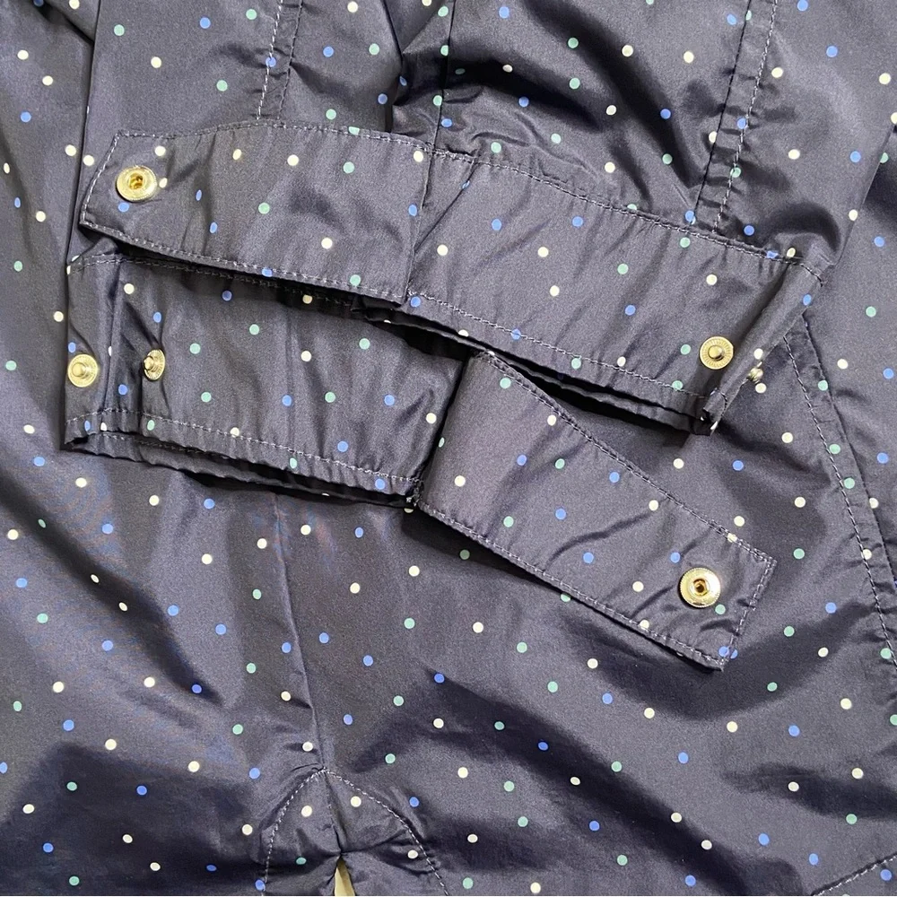 Details Intl Navy Mini Polkadot Packable Hooded Rain Jacket Size Large